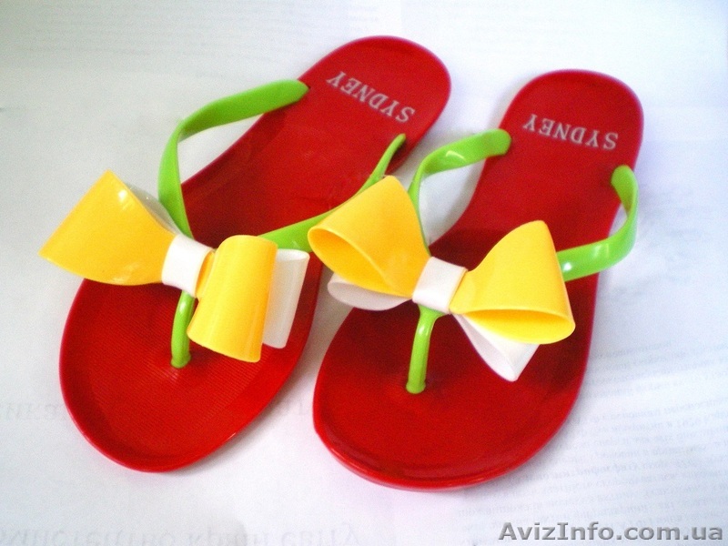 Красные с бело-желтым бантом Силиконовые женские шлепанцы,вьетнамки. - <ro>Изображение</ro><ru>Изображение</ru> #1, <ru>Объявление</ru> #1111580