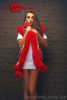 Жилетка из платочной ткани длинная с мехом песца в стиле Лурдес, Матрешка - <ro>Изображение</ro><ru>Изображение</ru> #1, <ru>Объявление</ru> #913677