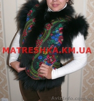 Жилетка из платочной ткани с натуральным мехом песца в стиле Лурдес, Матрешка - <ro>Изображение</ro><ru>Изображение</ru> #3, <ru>Объявление</ru> #913676