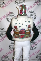 Жилетка из платочной ткани с натуральным мехом песца в стиле Лурдес, Матрешка - <ro>Изображение</ro><ru>Изображение</ru> #8, <ru>Объявление</ru> #913676