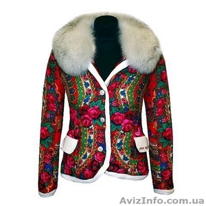 Пиджак теплый из платка с натуральным мехом песца в стиле Лурдес, Матрешка - <ro>Изображение</ro><ru>Изображение</ru> #2, <ru>Объявление</ru> #913731