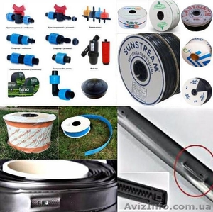 Капельна cтрічка від 50м крок 10 20 30см  Капельная лента 6-8mil фітінги