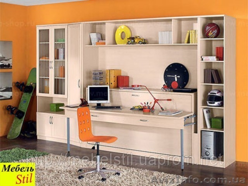 Стенка в спальню или гостинную с стол-кроватью, фасады с зеркалами - <ro>Изображение</ro><ru>Изображение</ru> #2, <ru>Объявление</ru> #837099