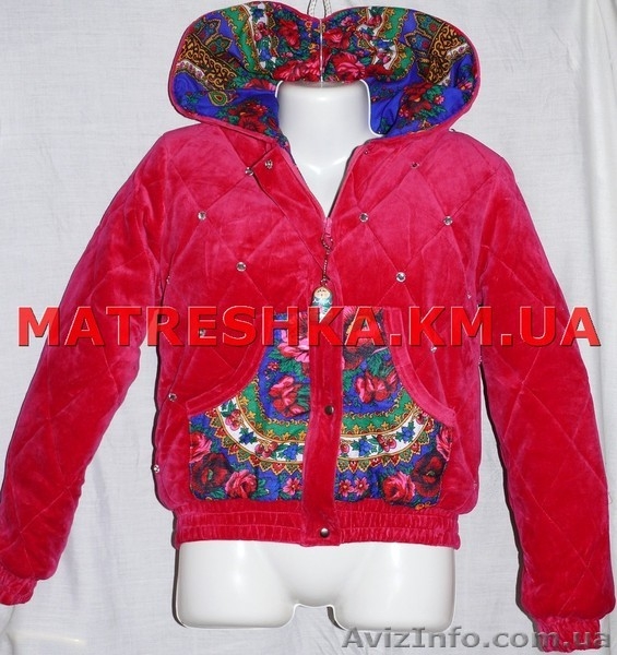 Куртка теплая из велюра со стразами и платочными вставками в стиле Лурдес - <ro>Изображение</ro><ru>Изображение</ru> #3, <ru>Объявление</ru> #913175