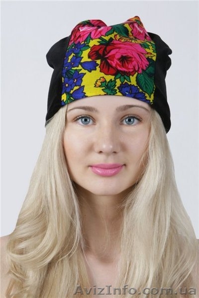 Шапка зимняя из велюра и платка в стиле Лурдес, Матрешка - <ro>Изображение</ro><ru>Изображение</ru> #3, <ru>Объявление</ru> #913194