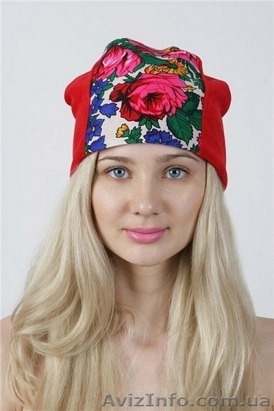 Шапка зимняя из велюра и платка в стиле Лурдес, Матрешка - <ro>Изображение</ro><ru>Изображение</ru> #2, <ru>Объявление</ru> #913194