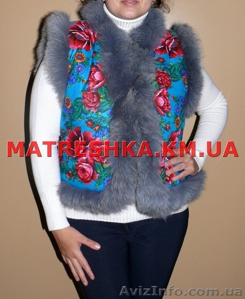 Жилетка из платочной ткани с натуральным мехом песца в стиле Лурдес, Матрешка - <ro>Изображение</ro><ru>Изображение</ru> #4, <ru>Объявление</ru> #913676