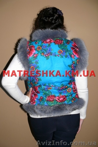 Жилетка из платочной ткани с натуральным мехом песца в стиле Лурдес, Матрешка - <ro>Изображение</ro><ru>Изображение</ru> #6, <ru>Объявление</ru> #913676